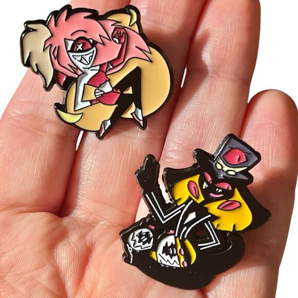 Hazbin Hotel Sir Pentious and Cherry Bomb Couples Enamel Pins Set, 2 Pins - Picture 1 of 7